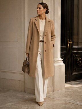 Abercrombie & Fitch The A&F Dad Coat Wool Blend Long Overcoat in light camel